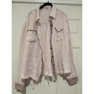 Womens sz M POL gauze pink long sleeve button down blouse #1288